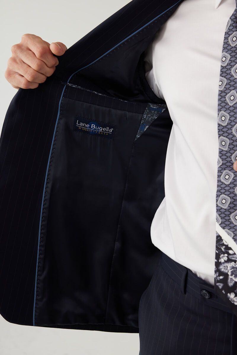 Erkek Lacivert Regular Fit Mono Yaka Yün Takım Elbise - 8