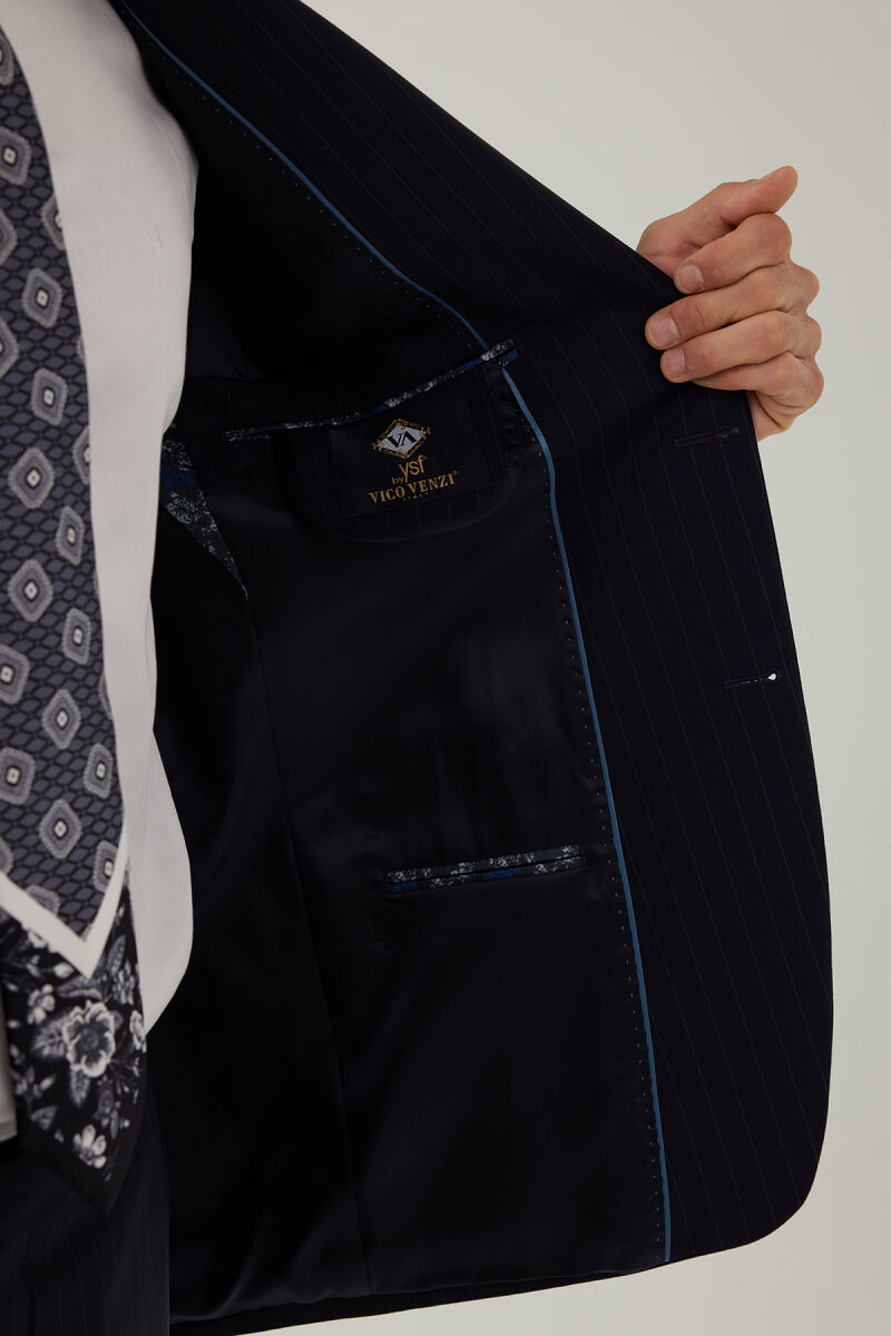 Erkek Lacivert Regular Fit Mono Yaka Yün Takım Elbise - 9