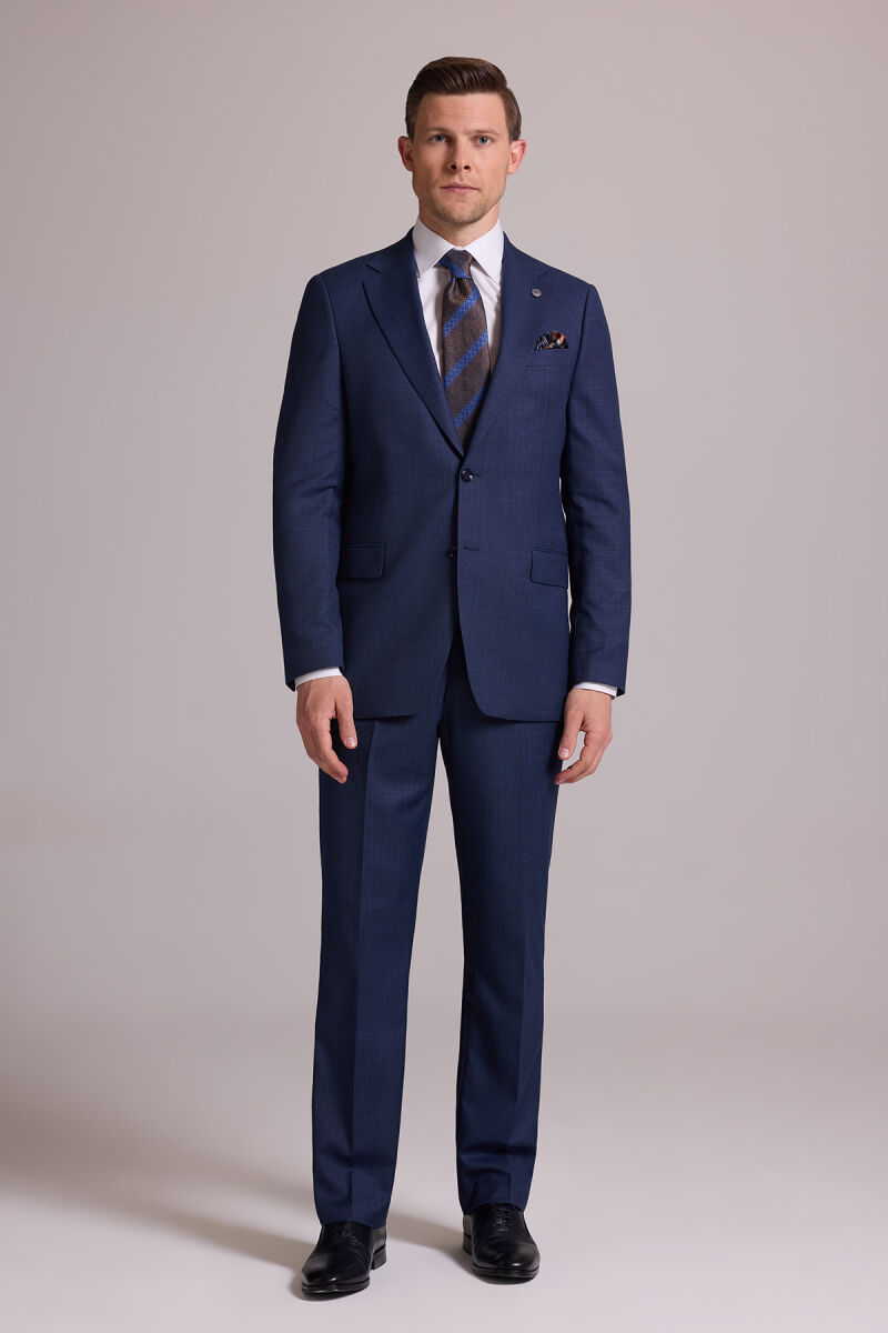 Erkek Lacivert Regular Fit Mono Yaka Yünlü Takım Elbise - 1