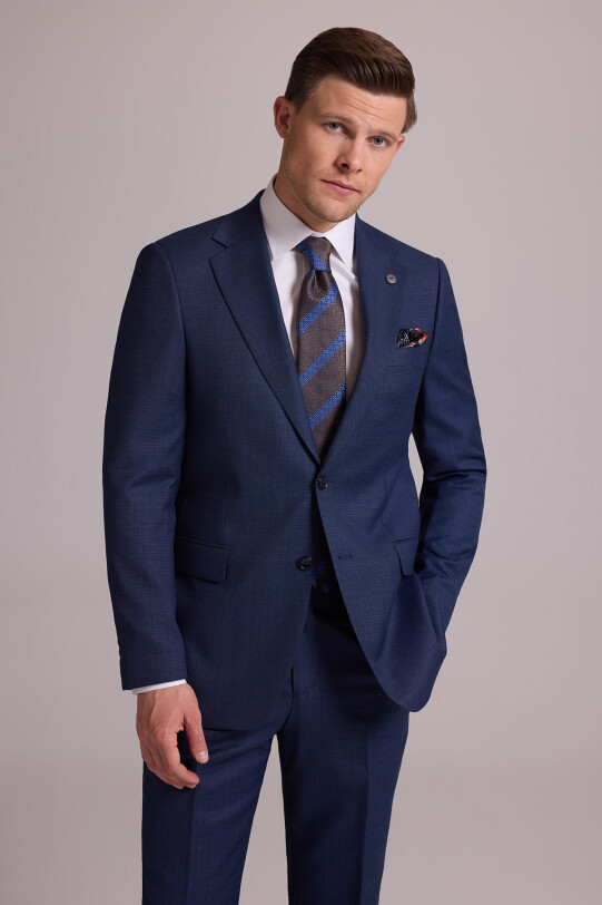 Erkek Lacivert Regular Fit Mono Yaka Yünlü Takım Elbise