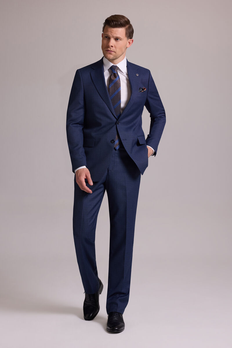 Erkek Lacivert Regular Fit Mono Yaka Yünlü Takım Elbise - 3