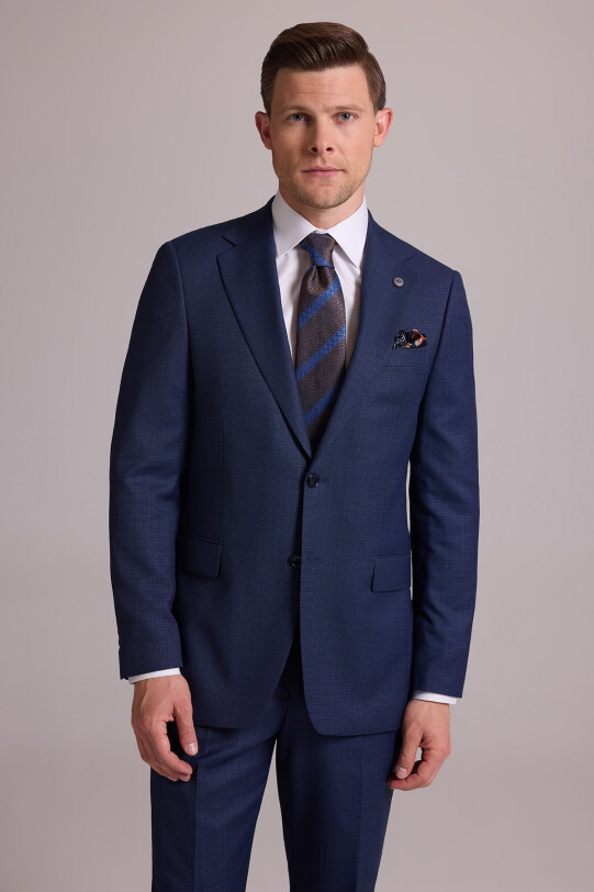 Erkek Lacivert Regular Fit Mono Yaka Yünlü Takım Elbise