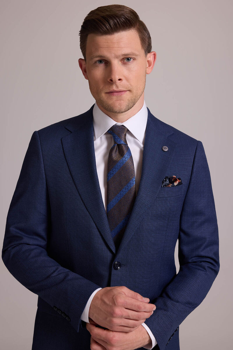 Erkek Lacivert Regular Fit Mono Yaka Yünlü Takım Elbise - 5
