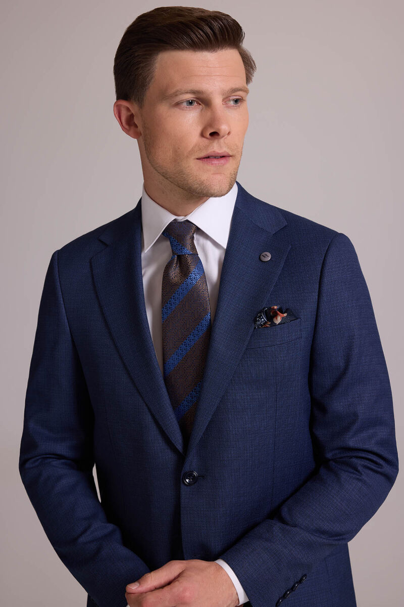 Erkek Lacivert Regular Fit Mono Yaka Yünlü Takım Elbise - 6