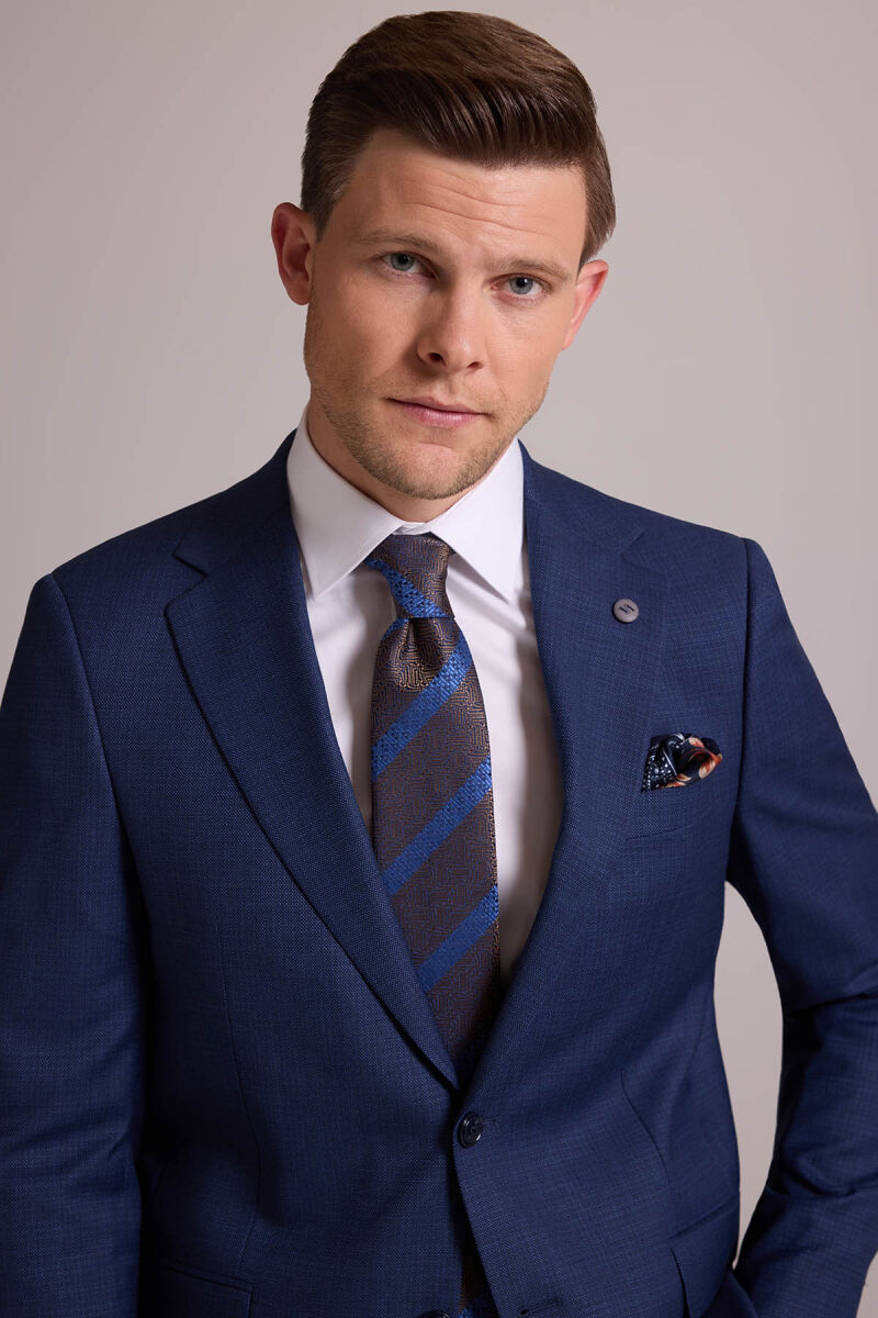 Erkek Lacivert Regular Fit Mono Yaka Yünlü Takım Elbise - 7