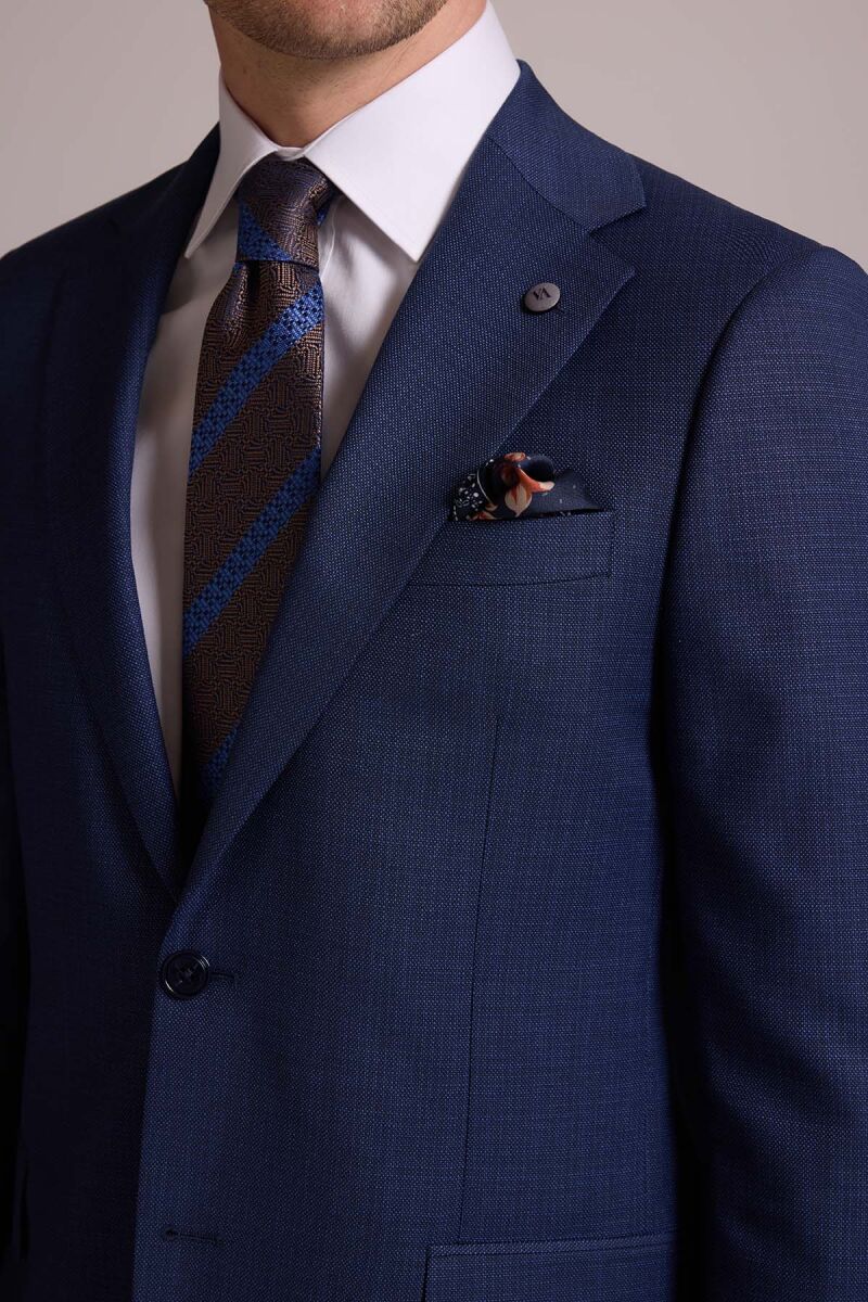 Erkek Lacivert Regular Fit Mono Yaka Yünlü Takım Elbise - 9