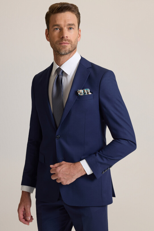 Erkek Lacivert Regular Fit Mono Yaka Yünlü Takım Elbise