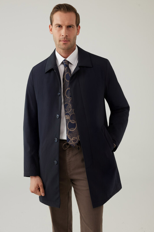 Erkek Lacivert Regular Fit Pardesü