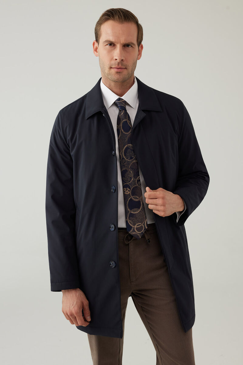 Erkek Lacivert Regular Fit Pardesü - 5