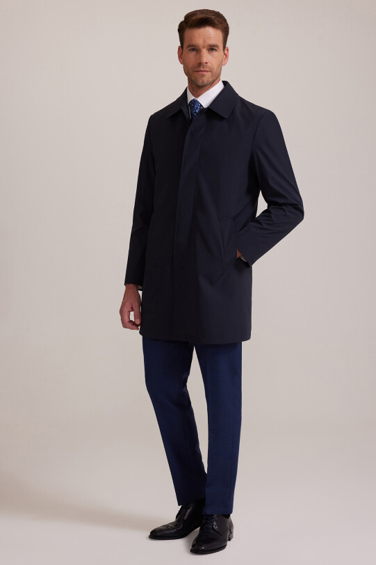 Erkek Lacivert Regular Fit Pardesü İçi Çıkmalı