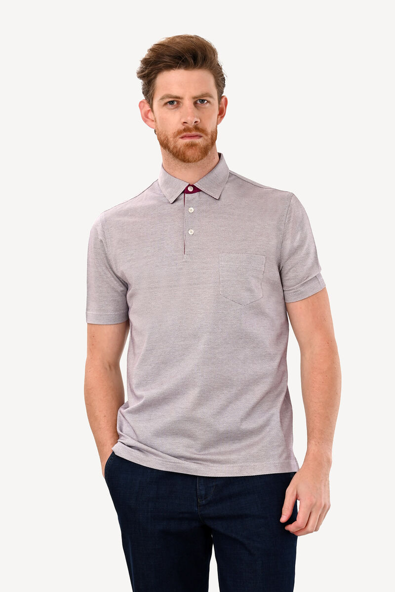 Erkek Vizon Regular Fit Polo Yaka Desenli Tshirt - 1