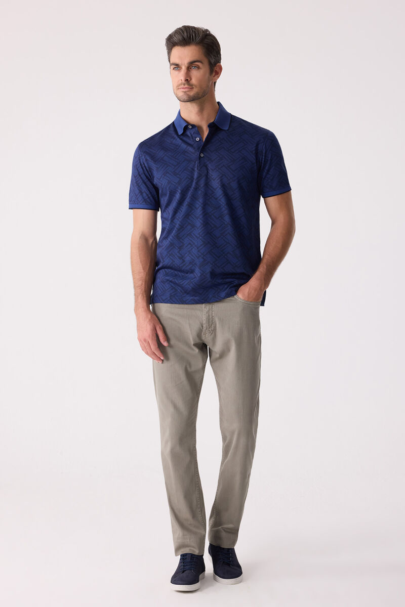 Erkek Lacivert Regular Fit Polo Yaka Merserize Tişört - 3