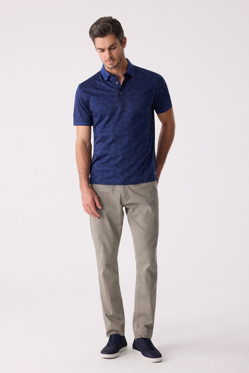 Erkek Lacivert Regular Fit Polo Yaka Merserize Tişört - 4