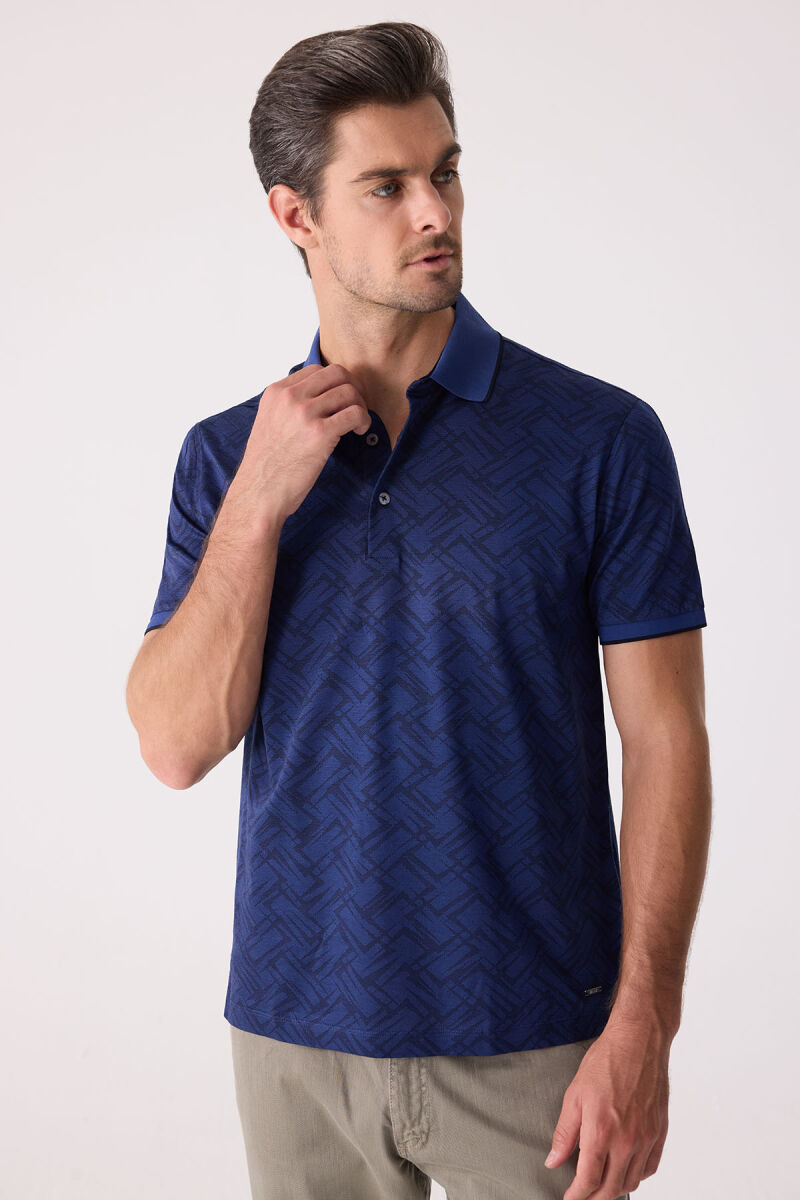 Erkek Lacivert Regular Fit Polo Yaka Merserize Tişört - 5