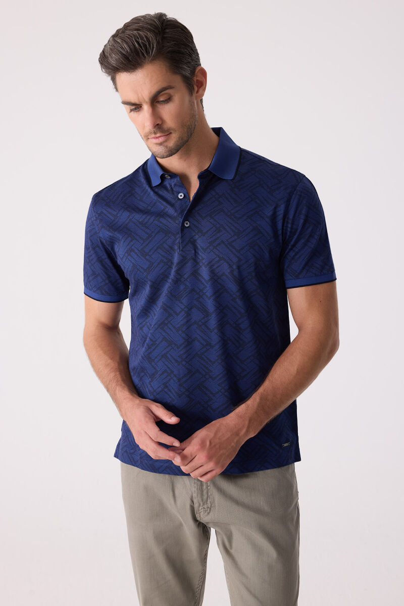Erkek Lacivert Regular Fit Polo Yaka Merserize Tişört - 6