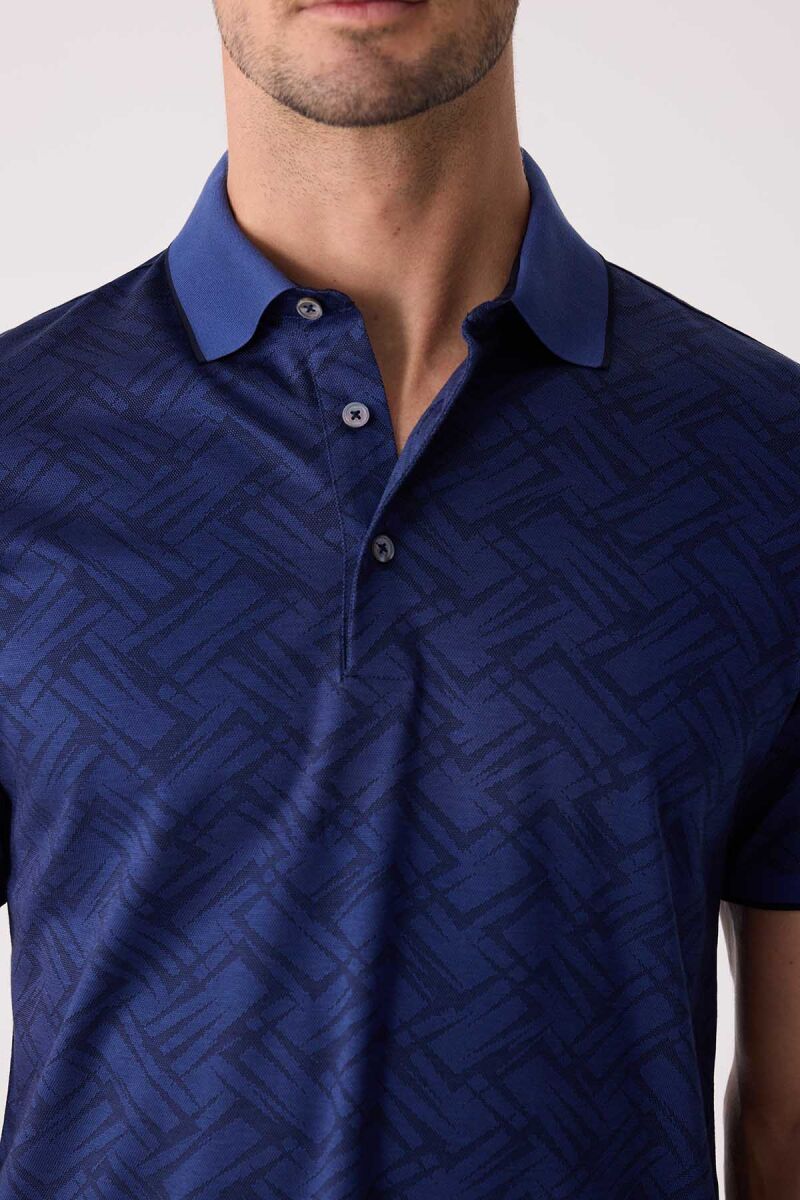 Erkek Lacivert Regular Fit Polo Yaka Merserize Tişört - 7