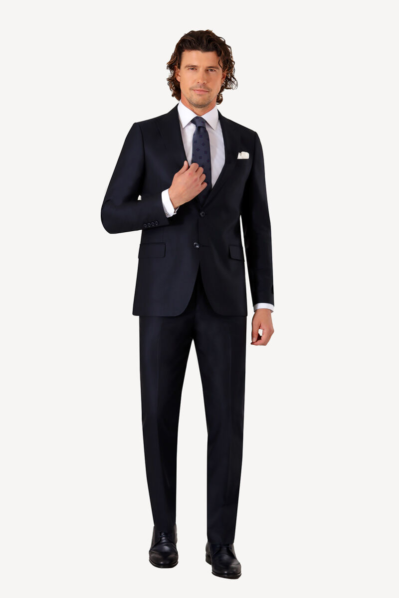 Erkek Lacivert Regular Fit Sivri Yaka Takım Elbise - 1