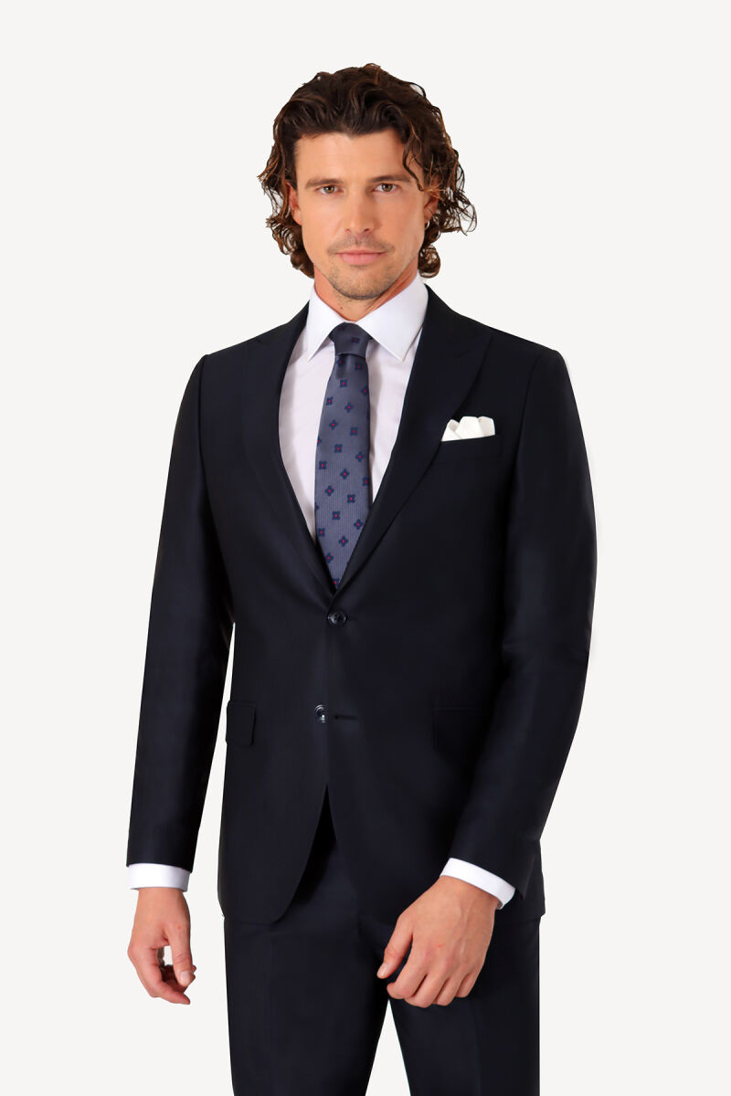 Erkek Lacivert Regular Fit Sivri Yaka Takım Elbise - 2