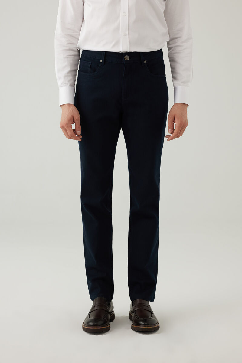 Erkek Lacivert Regular Fit Üst Cep Kanvas Pantolon - 1