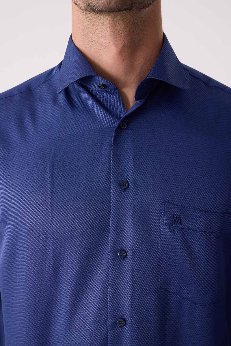 Erkek Lacivert Regular Fit Uzun Kol Pamuk Gömlek - 7