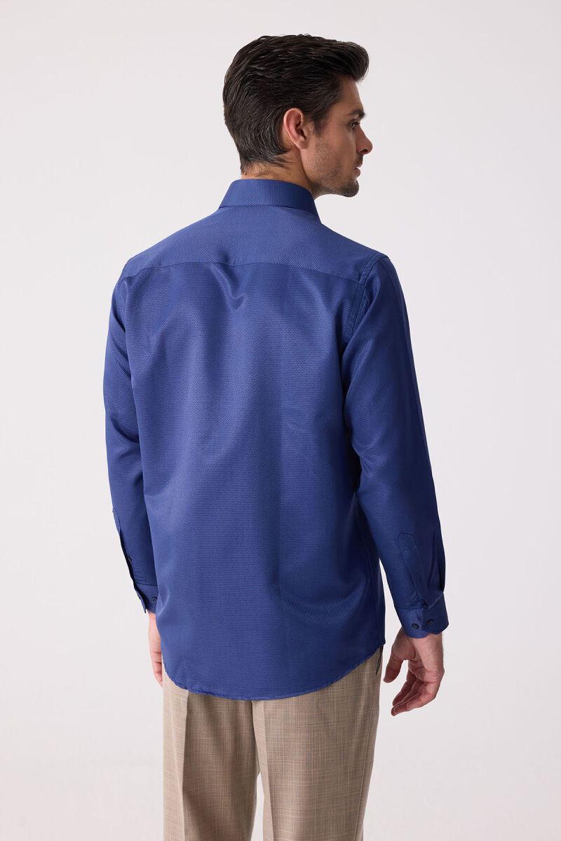 Erkek Lacivert Regular Fit Uzun Kol Pamuk Gömlek - 8