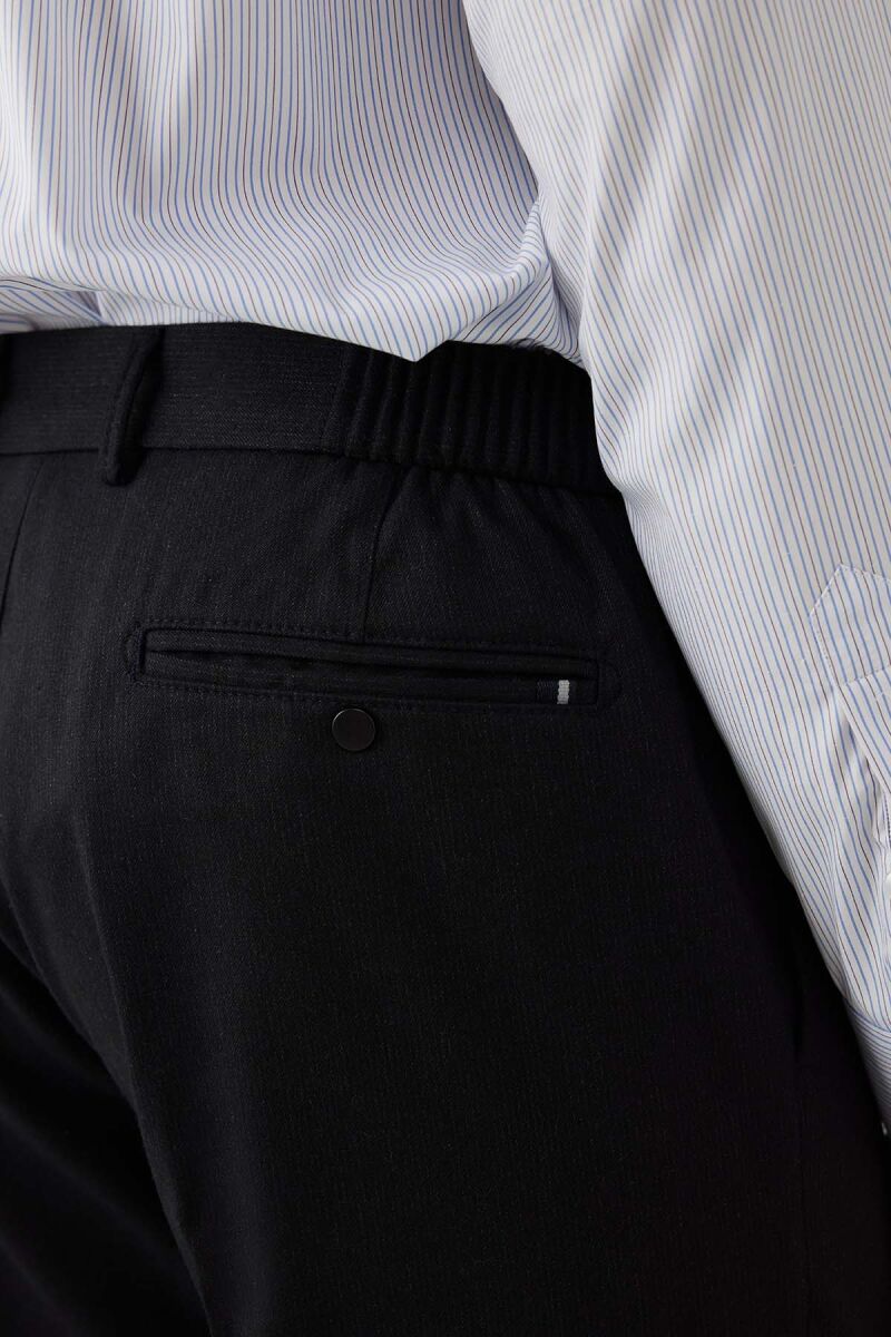 Erkek Lacivert Regular Fit Yan Cep Hafif Çizgili Pileli Kanvas Pantolon - 8