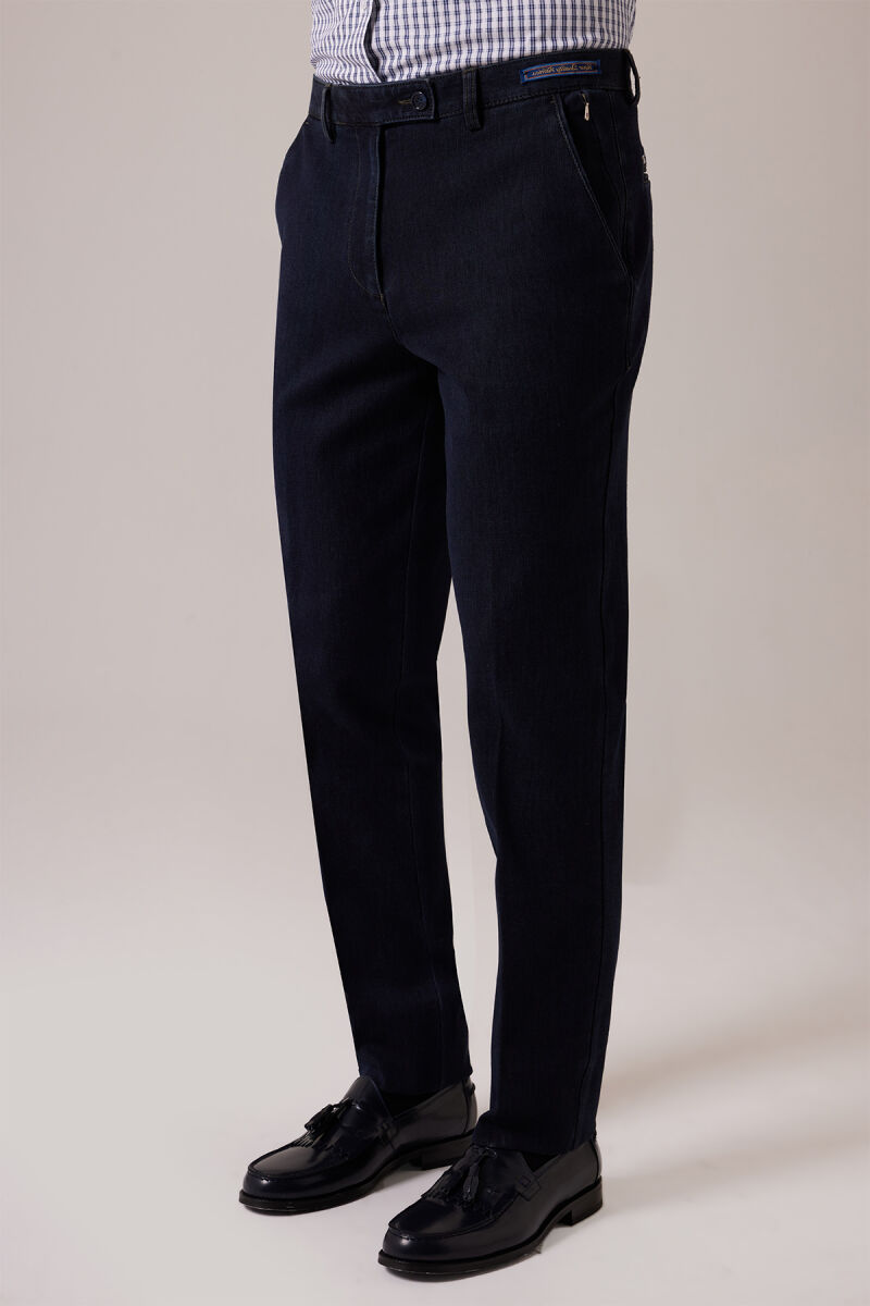 Erkek Lacivert Regular Fit Yan Cep Kanvas Pantolon - 1