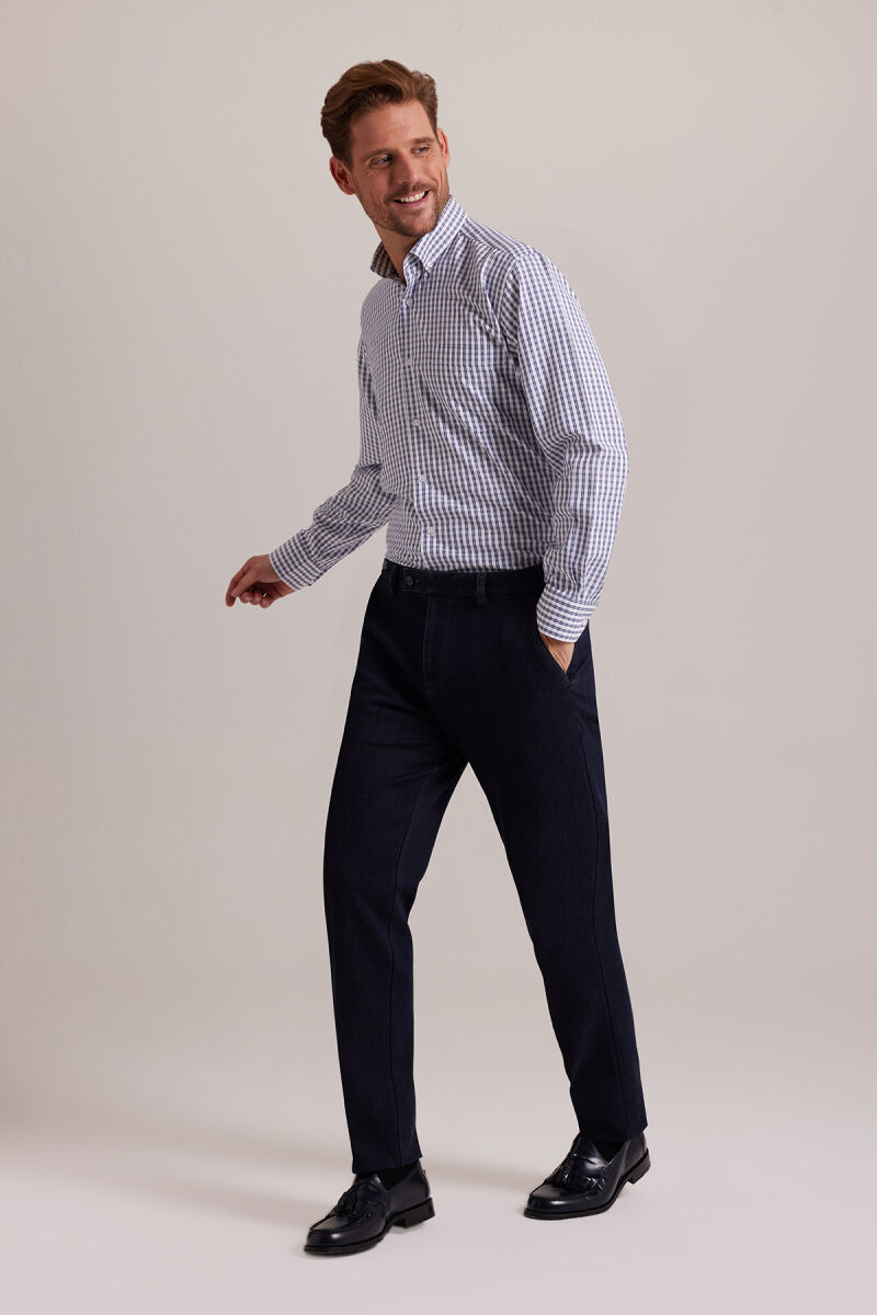 Erkek Lacivert Regular Fit Yan Cep Kanvas Pantolon - 2