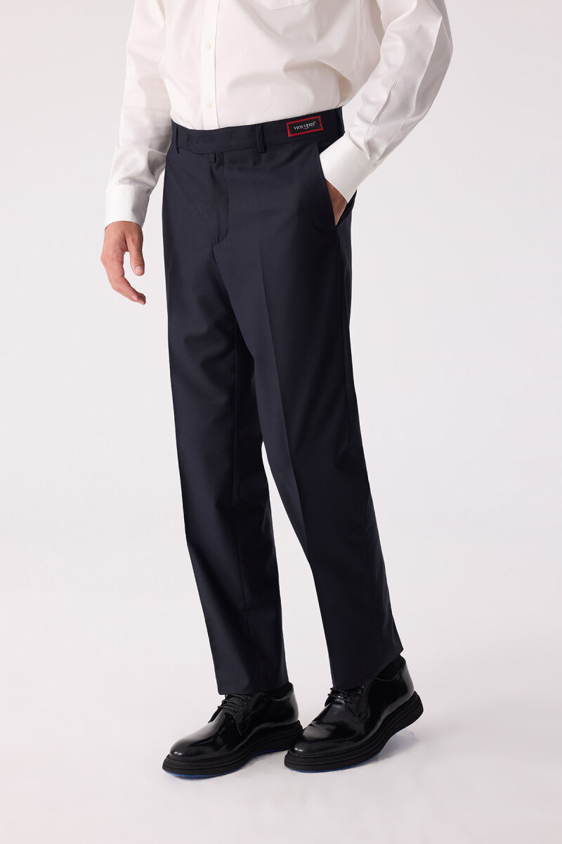 Erkek Lacivert Regular Fit Yan Cep Kumaş Pantolon - 2