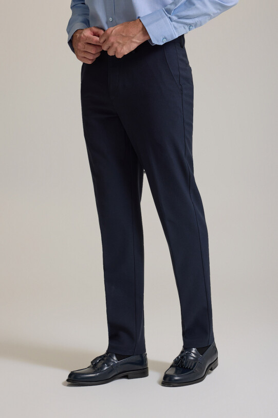 Erkek Lacivert Regular Fit Yan Cepli Kışlık Kanvas Pantolon