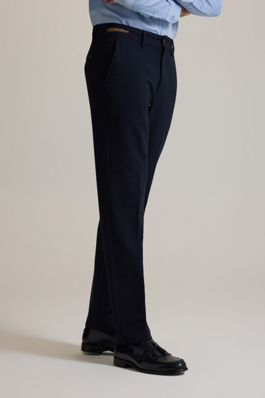 Erkek Lacivert Regular Fit Yan Cepli Kışlık Kanvas Pantolon