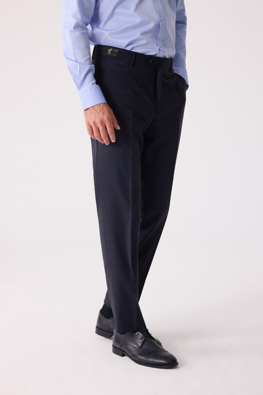 Erkek Lacivert Regular Fit Yün Karışımlı Kumaş Pantolon