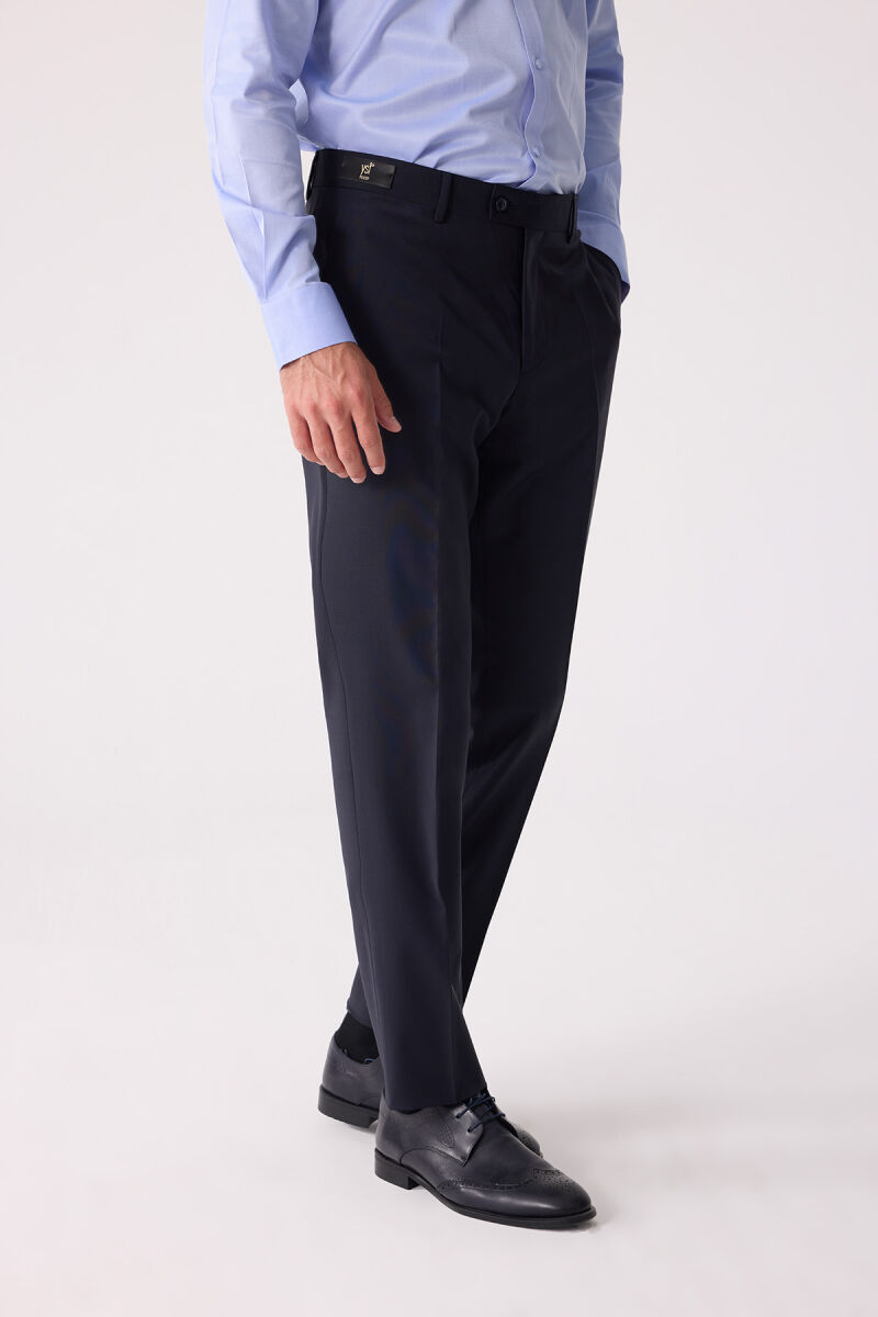 Erkek Lacivert Regular Fit Yün Karışımlı Kumaş Pantolon - 2