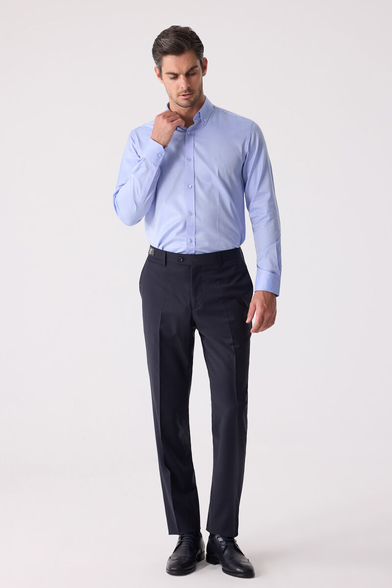 Erkek Lacivert Regular Fit Yün Karışımlı Kumaş Pantolon - 3