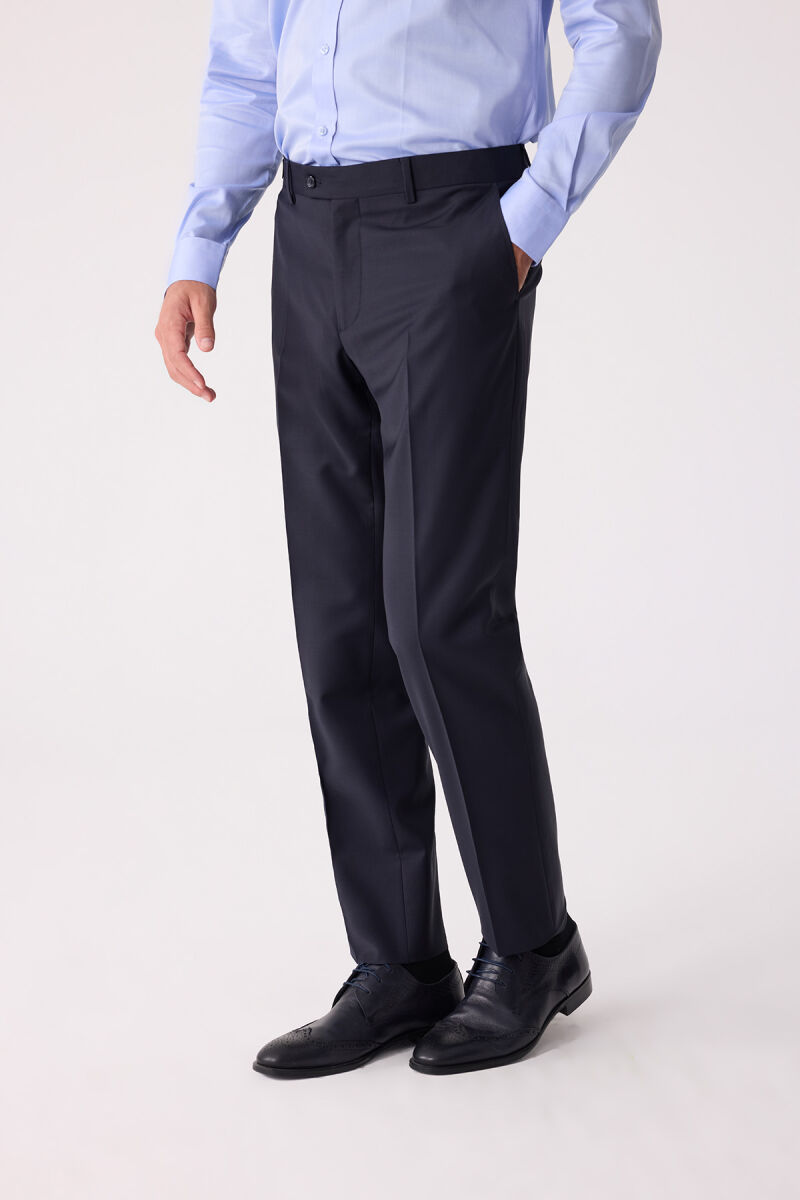 Erkek Lacivert Regular Fit Yün Karışımlı Kumaş Pantolon - 4