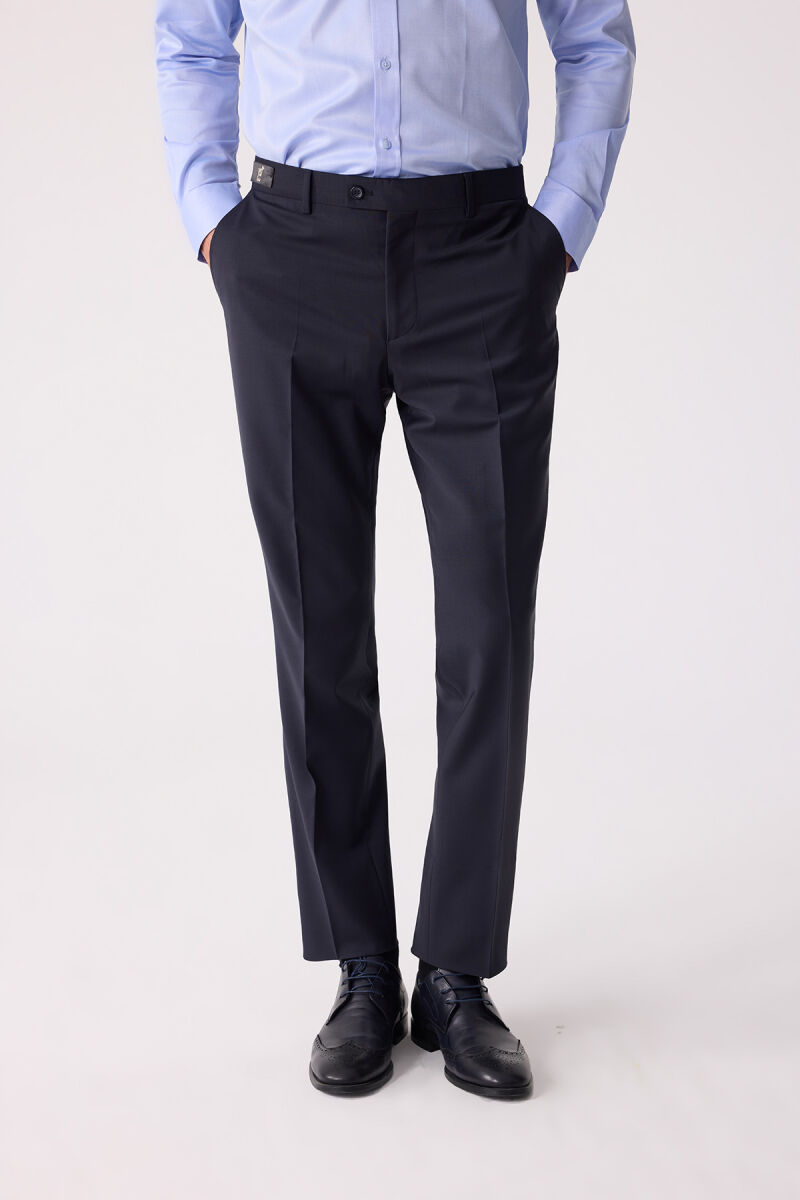 Erkek Lacivert Regular Fit Yün Karışımlı Kumaş Pantolon - 5