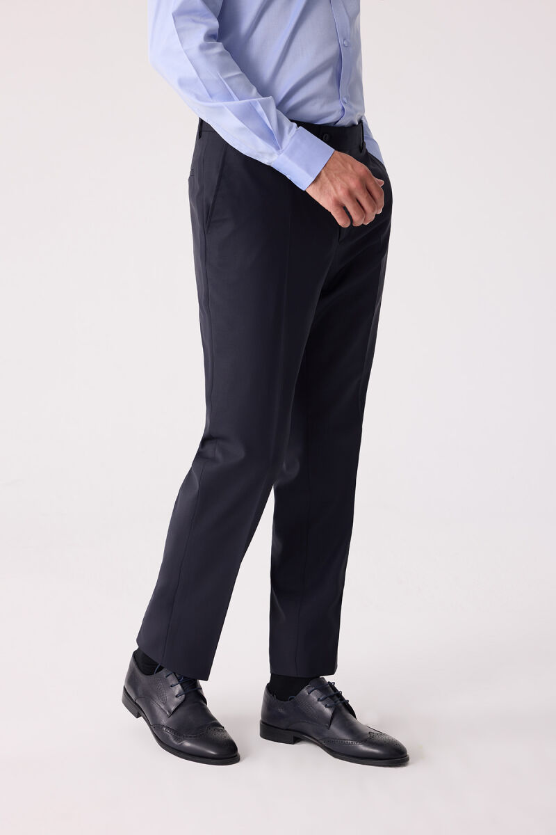 Erkek Lacivert Regular Fit Yün Karışımlı Kumaş Pantolon - 6