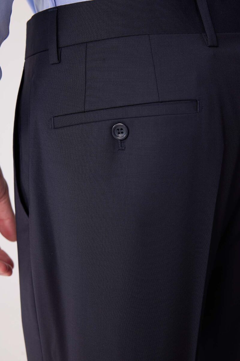 Erkek Lacivert Regular Fit Yün Karışımlı Kumaş Pantolon - 8