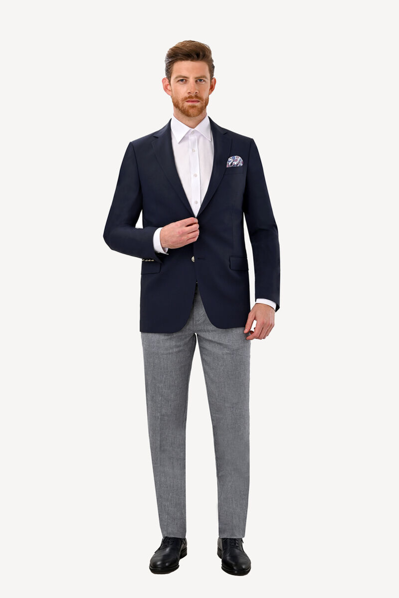 Erkek Lacivert Regular Fit Yünlü Blazer Ceket - 2