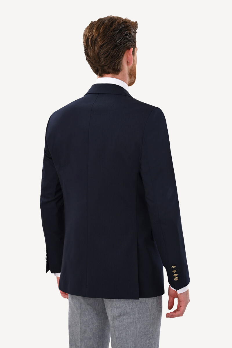 Erkek Lacivert Regular Fit Yünlü Blazer Ceket - 5