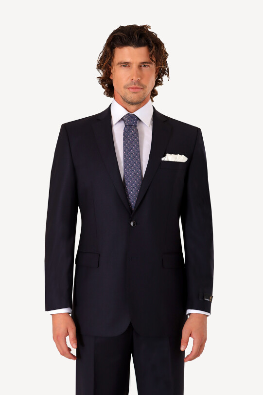 Erkek Lacivert Regular Fit Desenli Takım Elbise