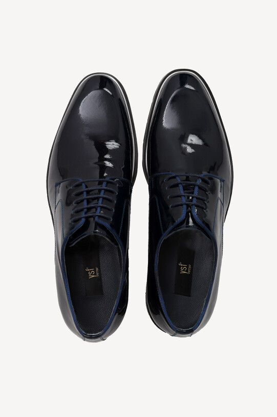 Erkek Lacivert Rugan Bağcıklı Casual Rugan Ayakkabı