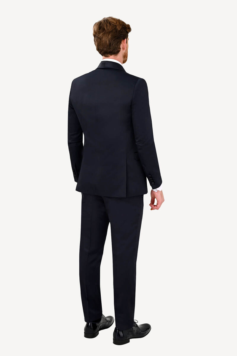 Erkek Lacivert Şal Yaka Yelekli Slim Fit Damatlık - 6