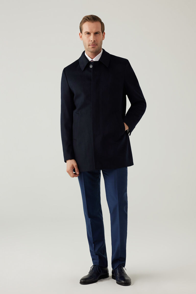 Erkek Lacivert Regular Fit Kaşmir Kısa Kaban - 2