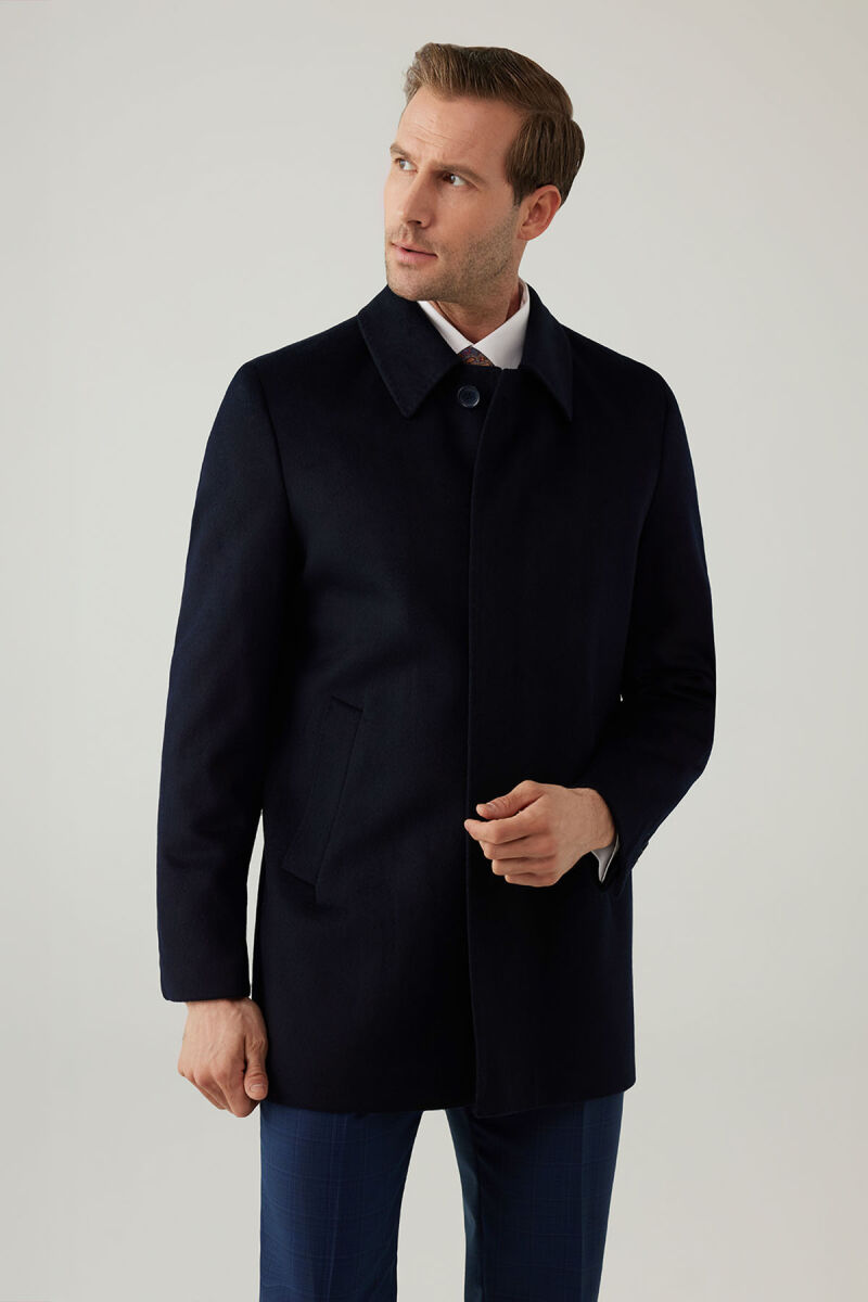 Erkek Lacivert Regular Fit Kaşmir Kısa Kaban - 3