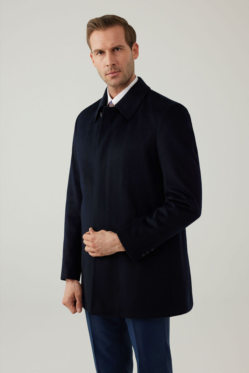 Erkek Lacivert Regular Fit Kaşmir Kısa Kaban - 4