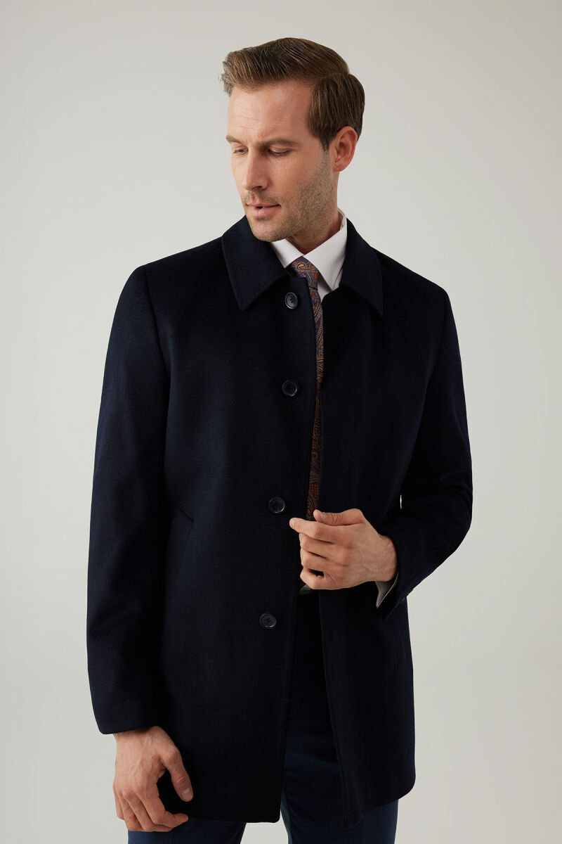 Erkek Lacivert Regular Fit Kaşmir Kısa Kaban - 6