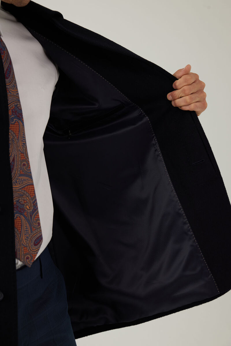 Erkek Lacivert Regular Fit Kaşmir Kısa Kaban - 8