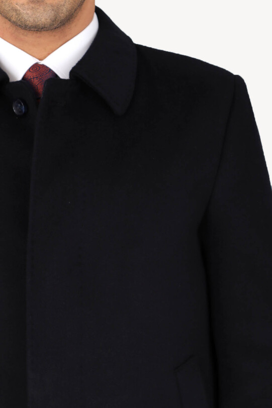 Erkek Lacivert Mono Yaka Kısa Kaban