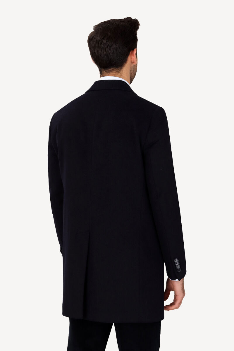 Erkek Lacivert Regular Fit Mono Yaka Kaşmir Karışımlı Palto - 5